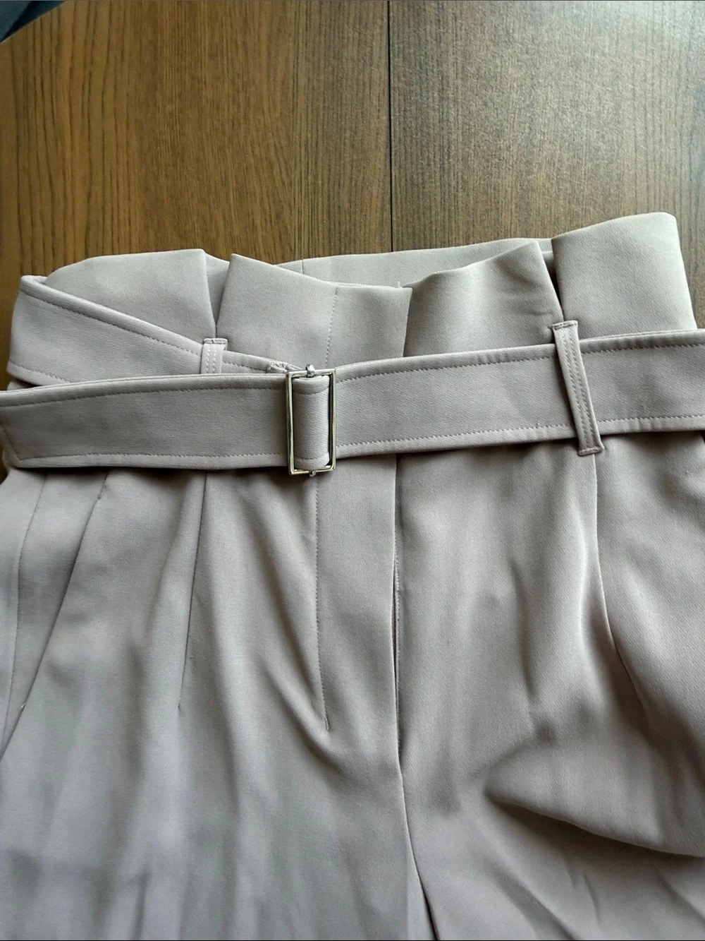 High-Waist Paperbag Belted Women's Shorts in Light Taupe